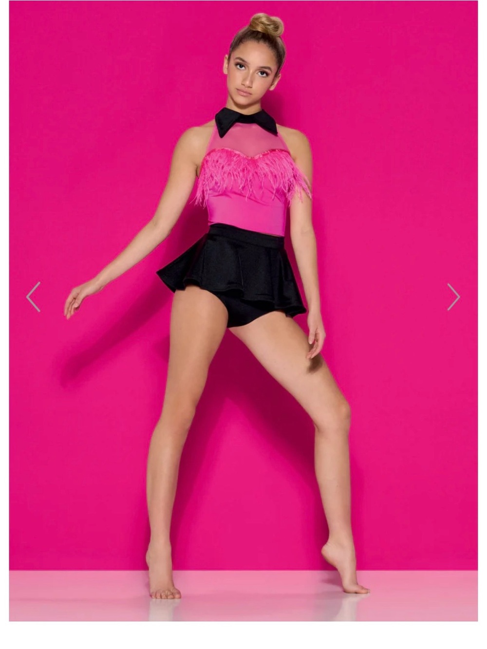 KELLE Jazz Dance Costume Pink and Black Feather Top 3 pieces TEEN